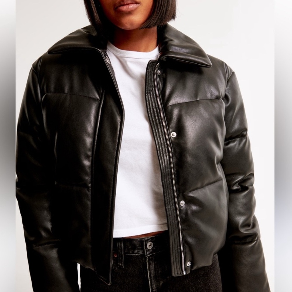 🖤🖤 NWT Abercrombie & Fitch Vegan Leather Mini Puffer Jacket in Black – Size XL - Picture 6 of 11